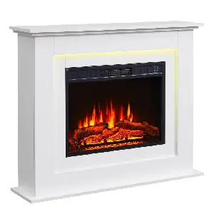 BALDERIA Finn — Chimenea eléctrica con mueble blanco y calefacción adaptativa
