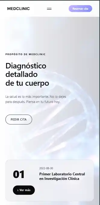 Vista general del starter kit médico para clínicas con diseño glassmorphism